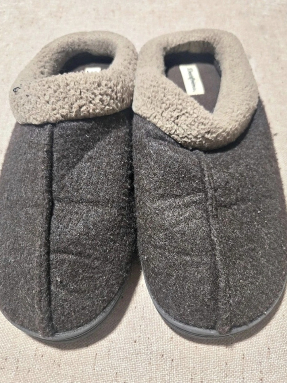 Dearfoams Plush Trim Slippers Black & Gray US 11-12